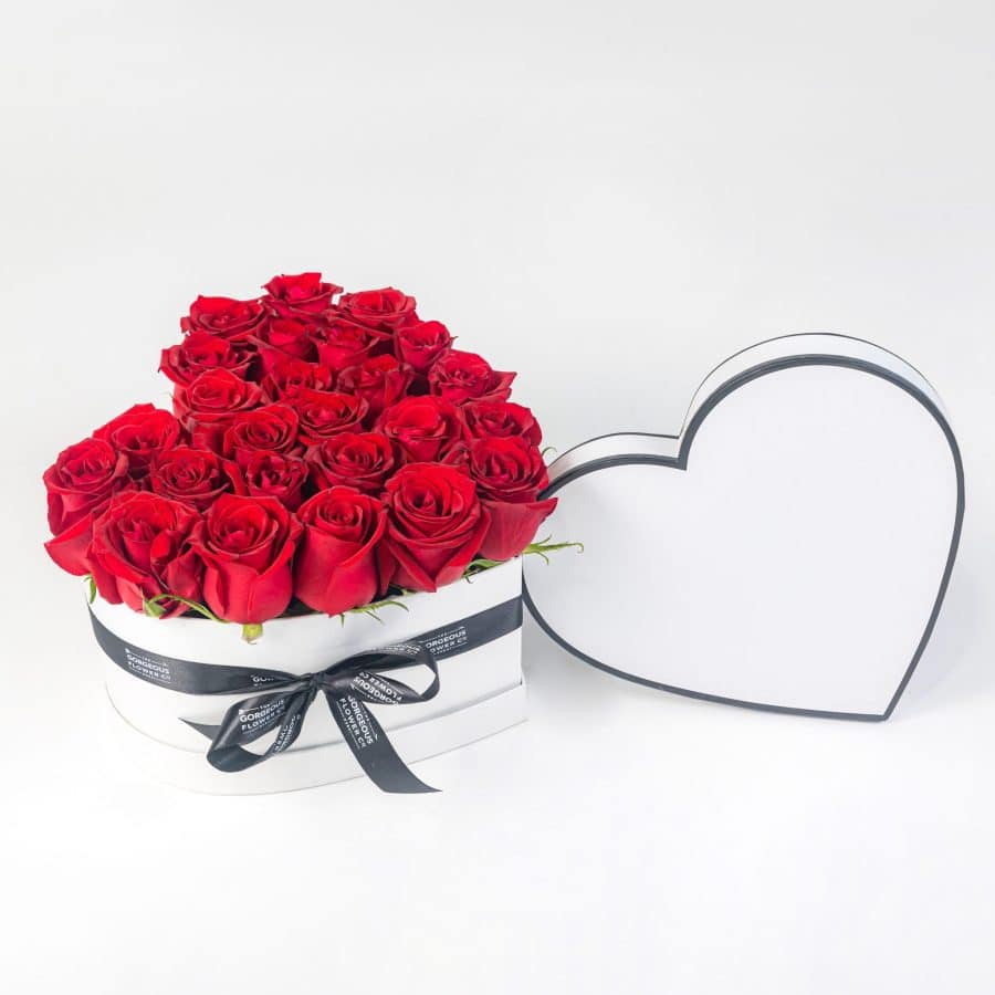 White Heart Box- Red Roses